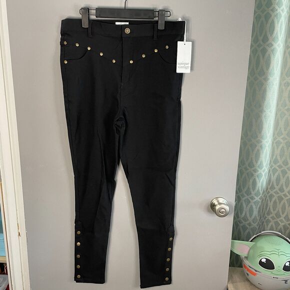 Unique Vintage Pants - Unique Vintage Womens L Black Studded Skinny Western Cowboy Howdy Pants NWT